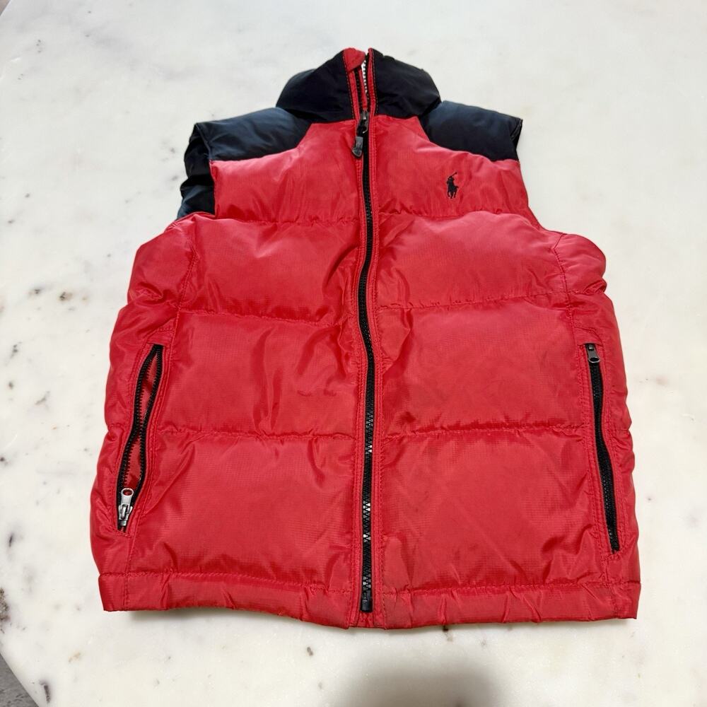 Vintage Polo By Ralph Lauren Kid’s S(8) Down Puffer Vest Red Black Quilted